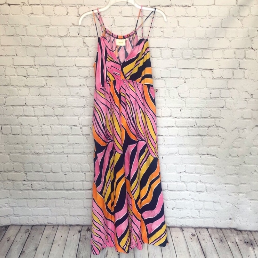 ANTHROPOLOGIE / Maeve finley pink yellow jumpsuit - Picture 3 of 6